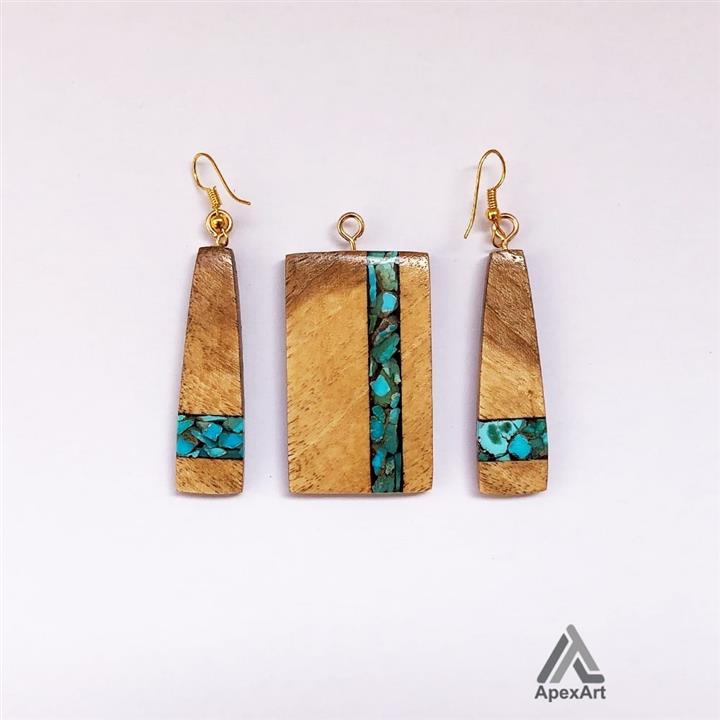 نیم ست فیروزه کوبی چوبی طرح باستان کد 371